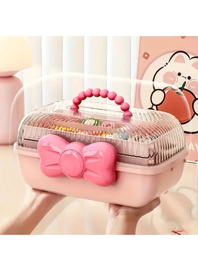 Pink Multi Layer Storage Box With Transparent Lid For Jewelry Cosmetics Toys - Image 4